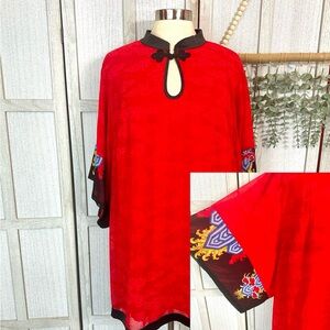Vintage Very Vollbracht Top Women’s Red Kimono Asian Top Tunic Bold Plus Size 1X